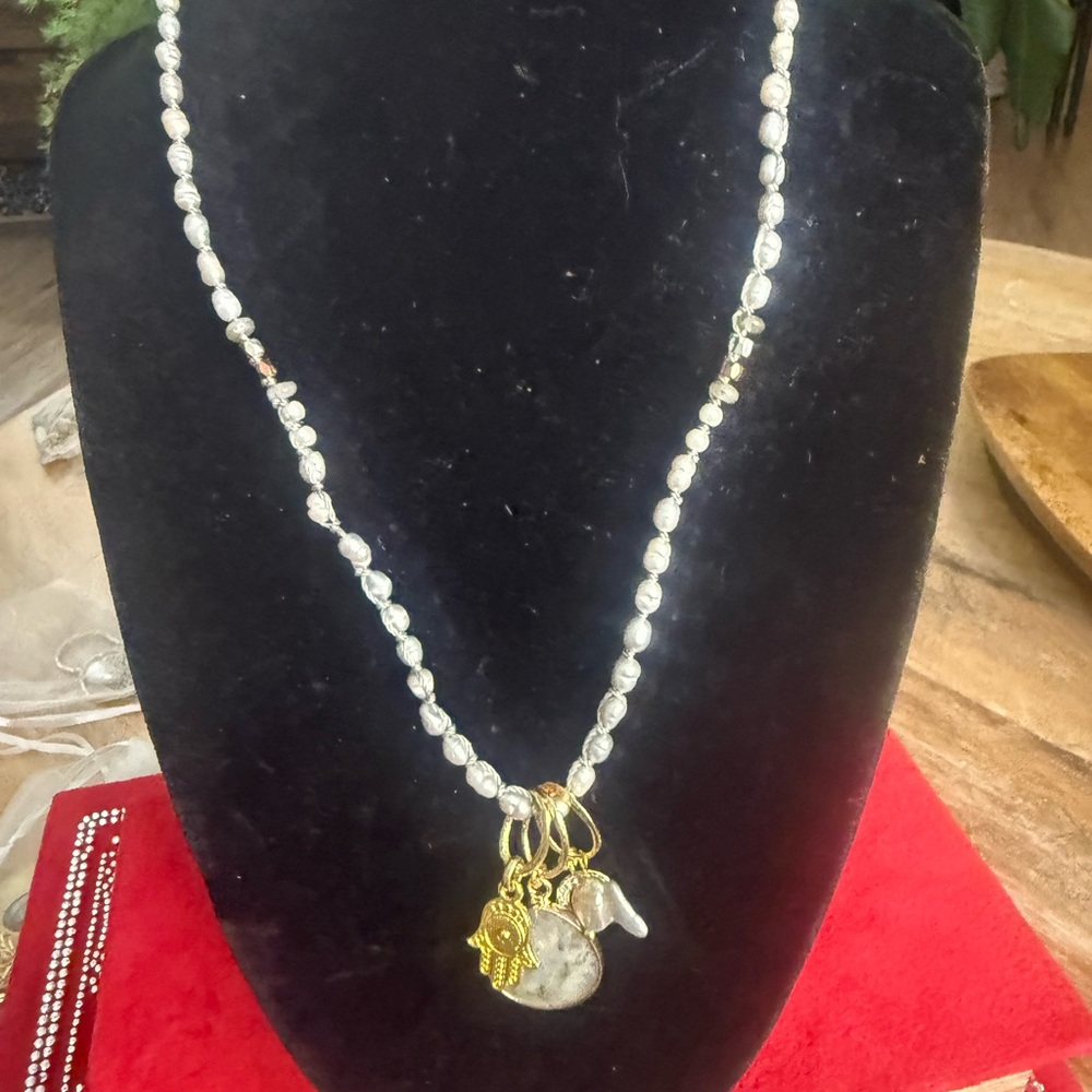 Free People Pearl Necklace with Gold and Silver Charms